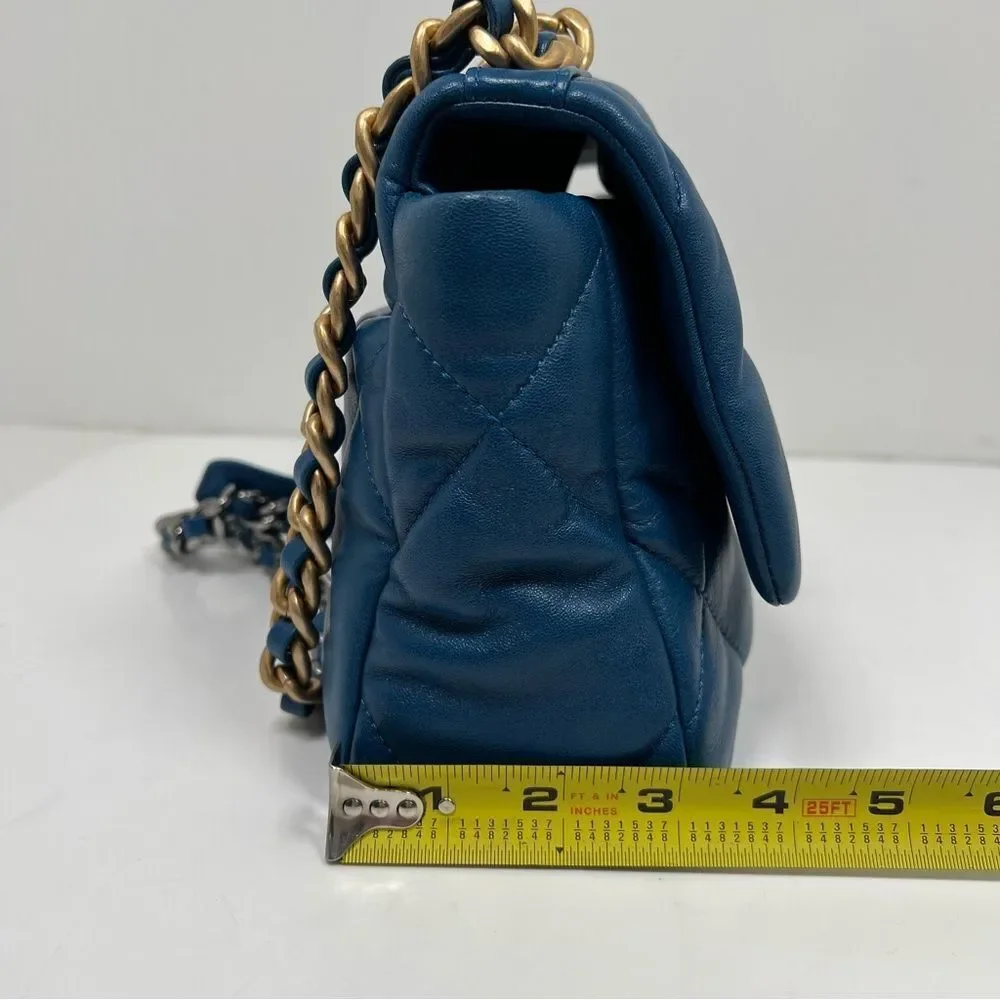 Chanel 19 Flap Bag Quilted Leather Medium Blue A+ Condition